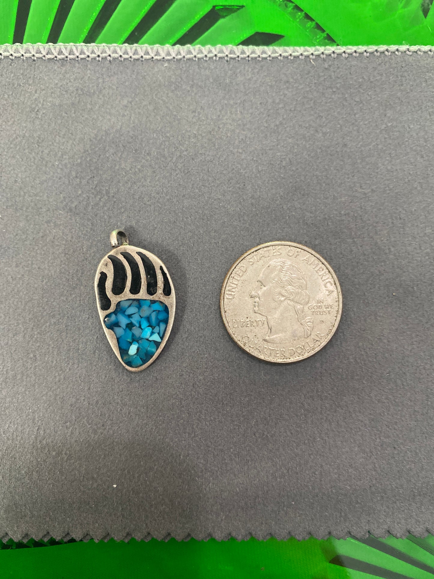 .925 Sterling Silver Turquoise Bear Claw Pendant