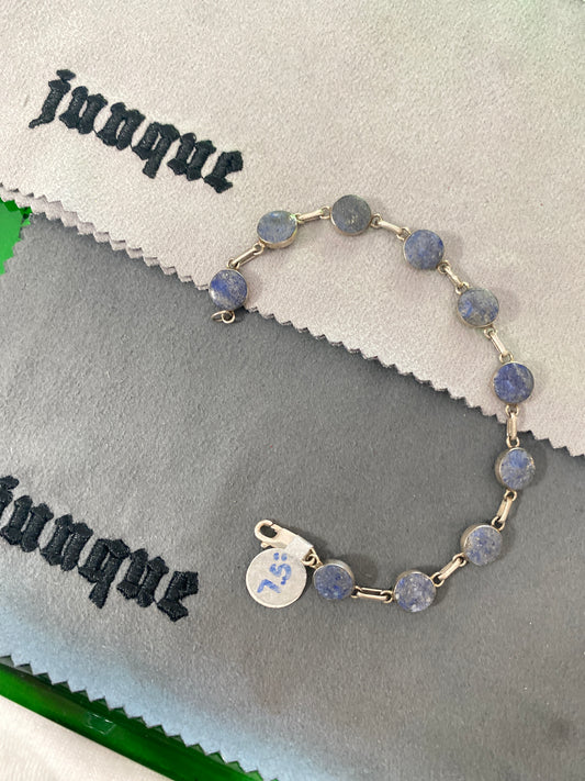 .925 Sterling Silver Aquamarine Circle Link Bracelet Sz 7.5”