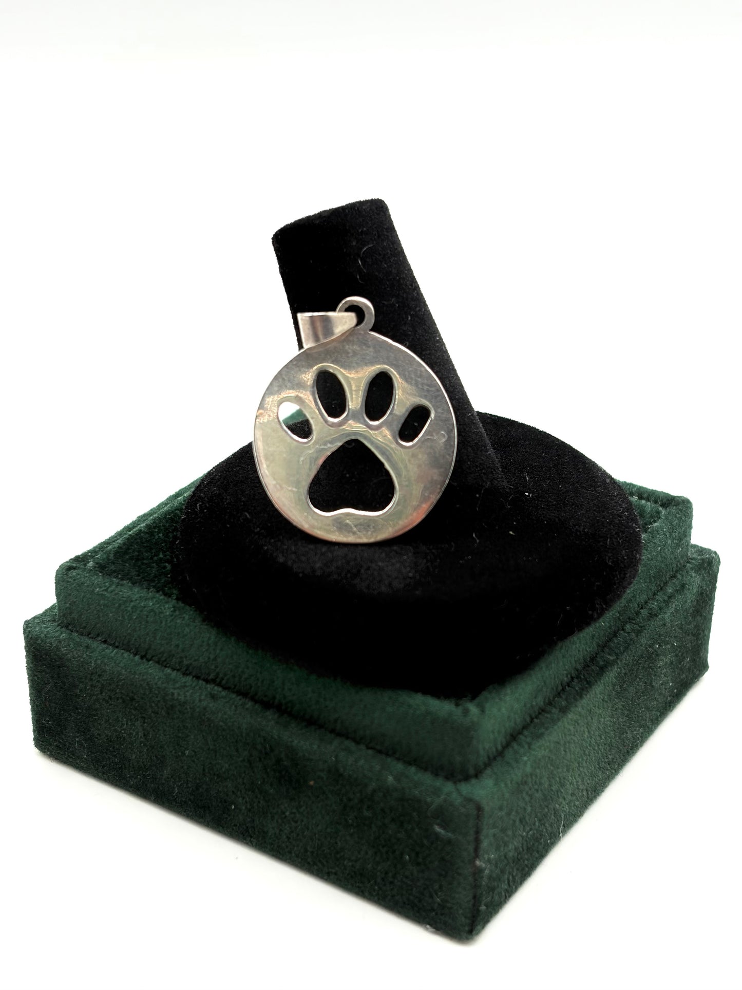 .925 Sterling Silver Circle Paw Cutout Pendent