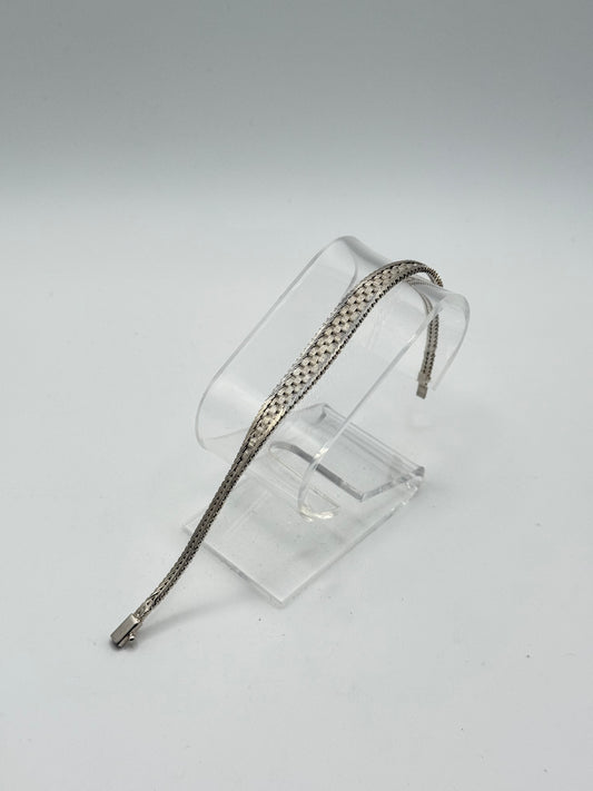 .925 Sterling Silver Herringbone Chain Bracelet Flat Woven Classic Style sz 7