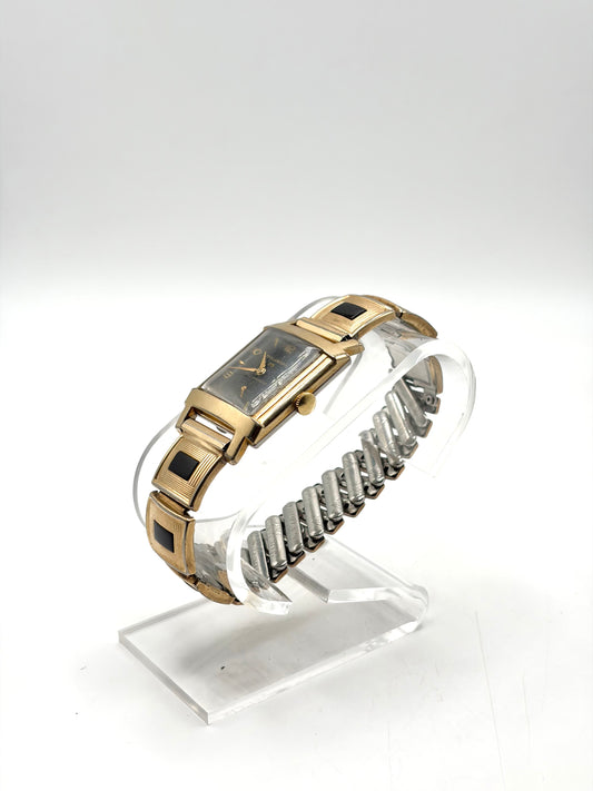 Hallmark 25 Shockprotected Swiss Rectangular Gold Tone Watch
