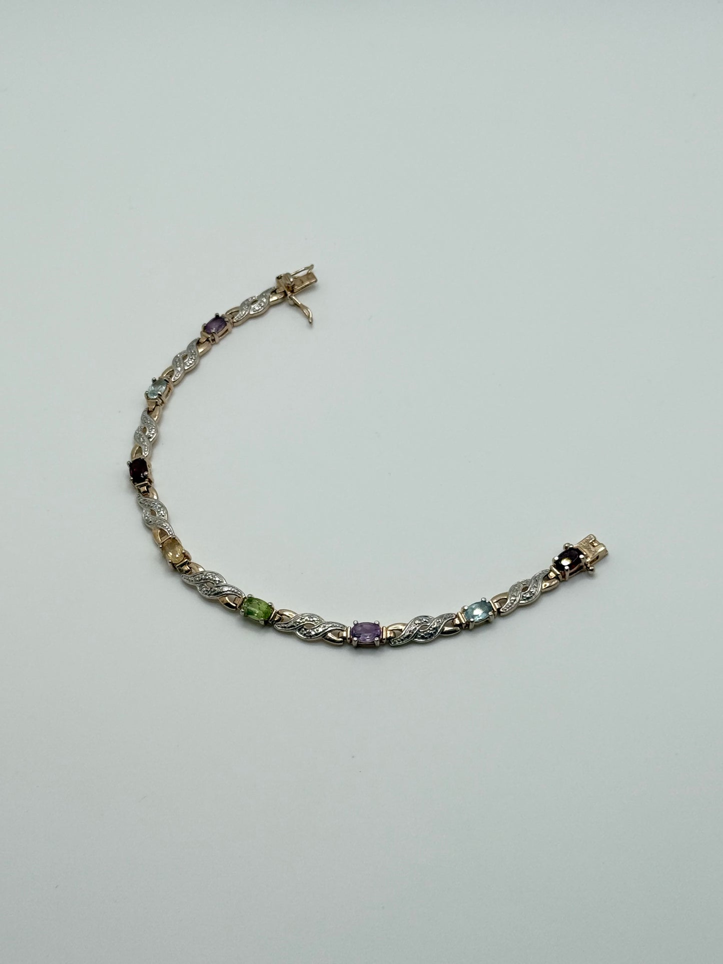 .925 Sterling Silver Multi Gemstone Infinity Link Bracelet 7.5”