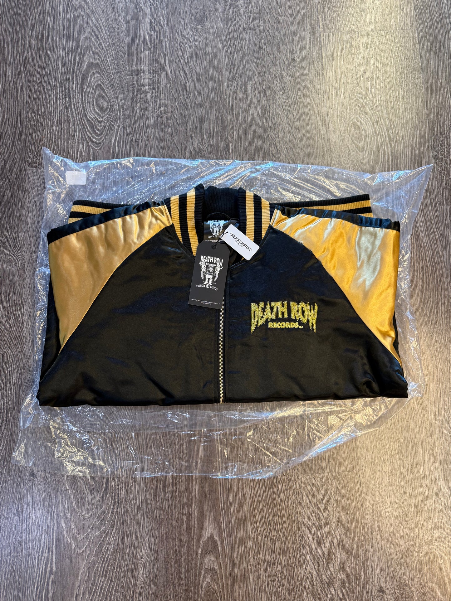 Death Row Record gold satin bomber jacket sz. XL