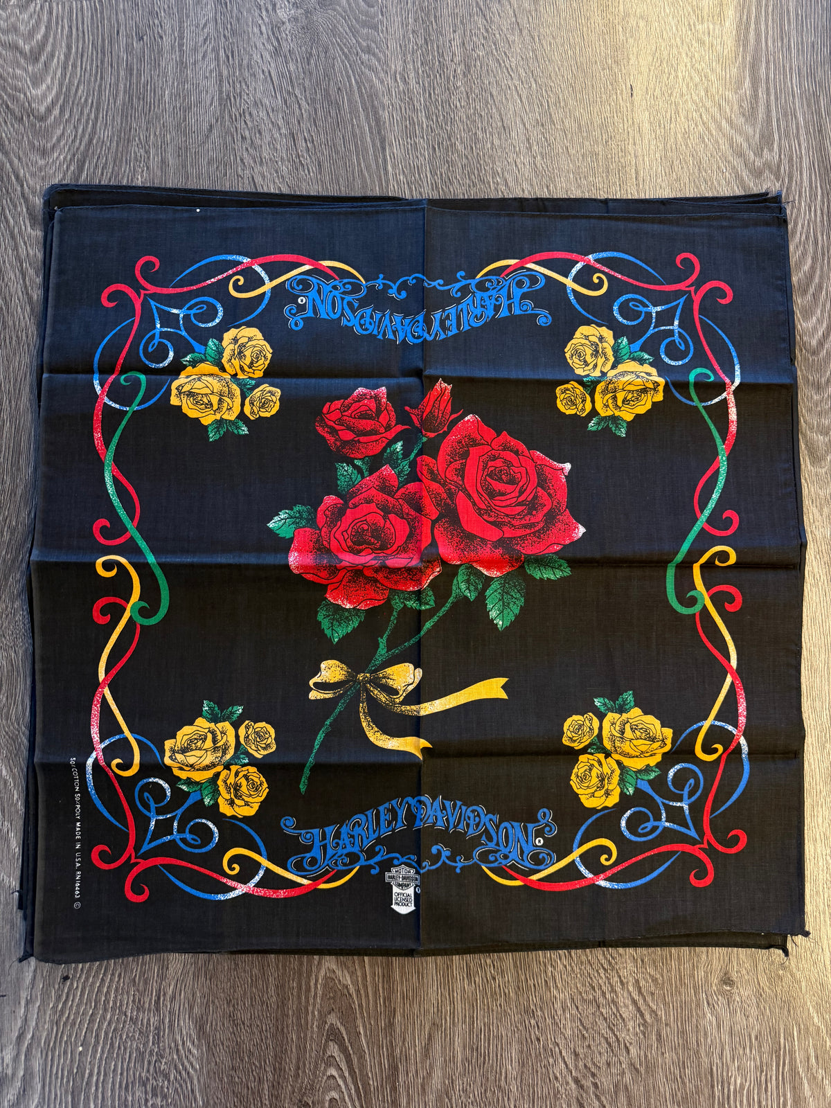 Vintage Harley-Davidson Roses Floral Made in USA Bandana NOS