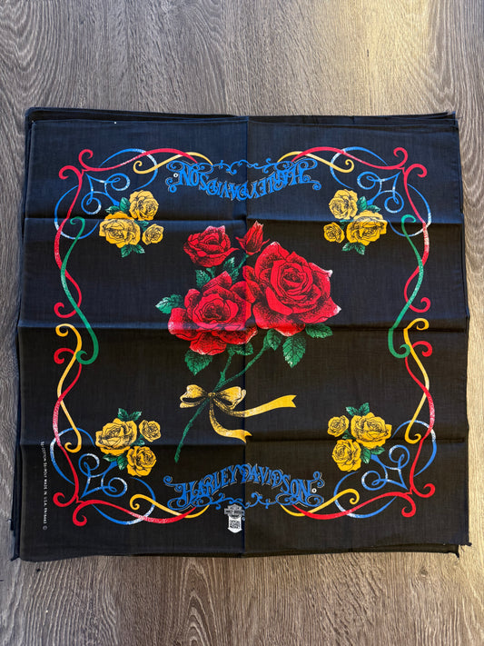 Vintage Harley-Davidson Roses Floral Made in USA Bandana NOS