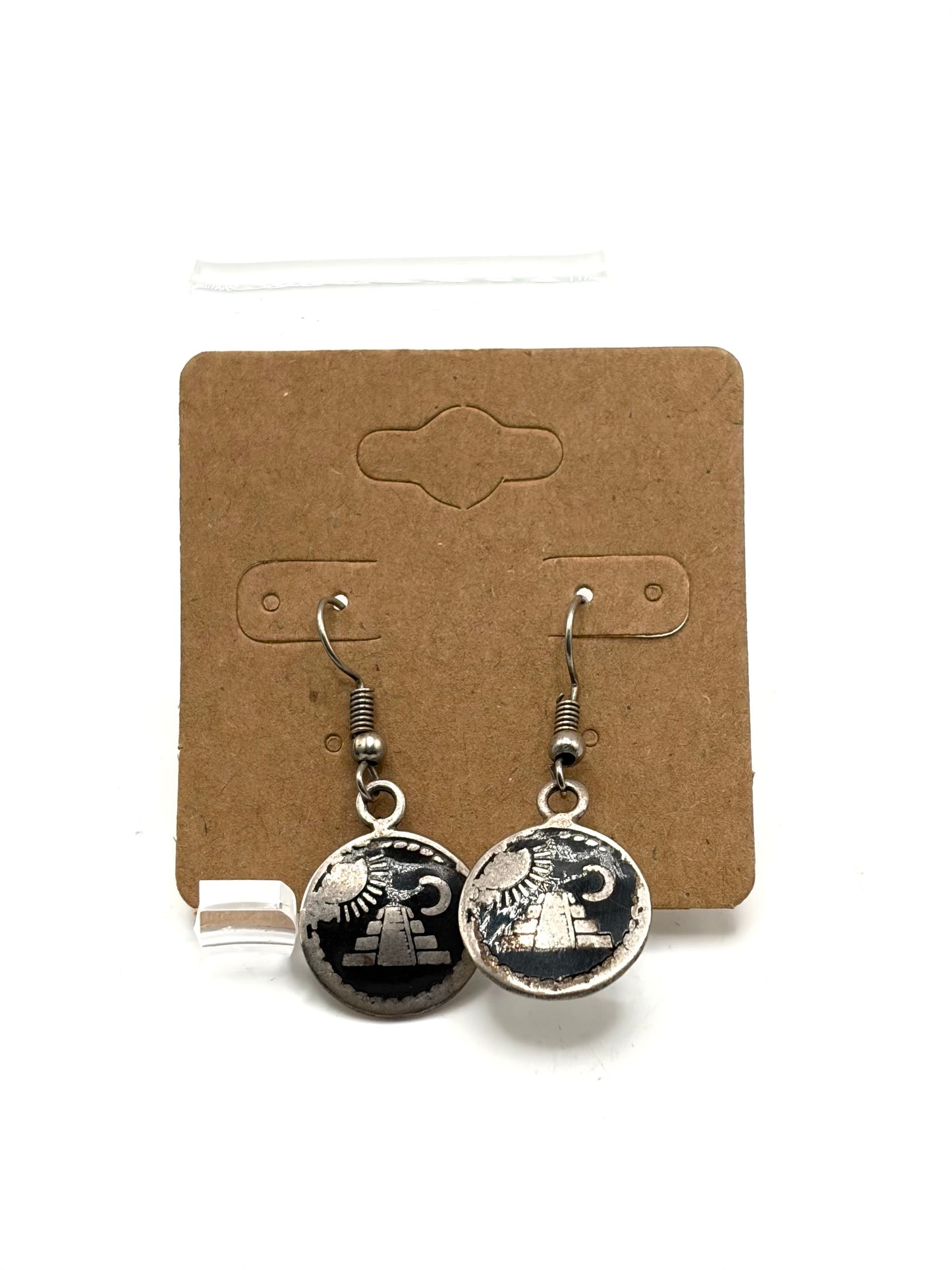 .925 Sterling Silver Aztec Sun Moon Dangle Earrings