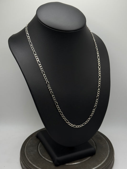 .925 Sterling Silver Figaro Link Chain Necklace – Diamond  Alternating Links 22”