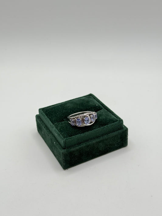 .925 Sterling Silver Multi Stone Blue CZ Band Ring sz 8