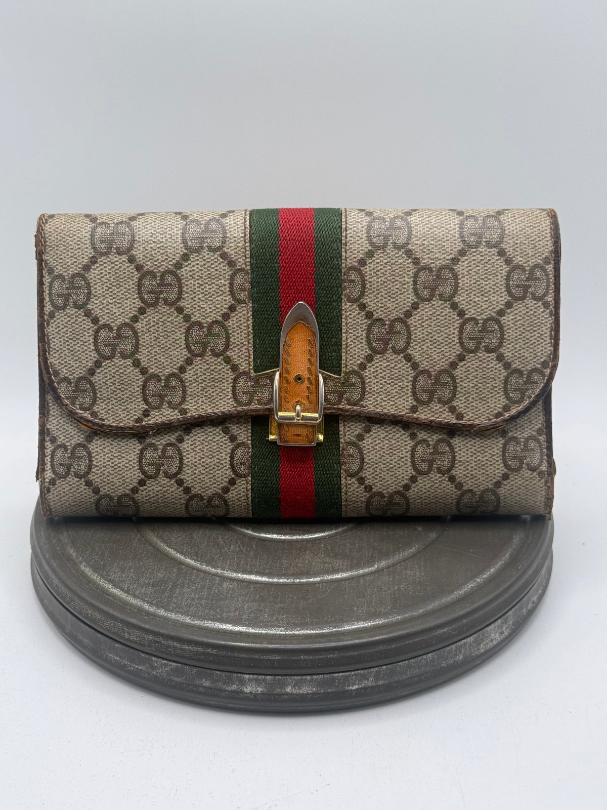 Vintage Gucci GG Monogram Web Stripe Buckle Clutch Bag
