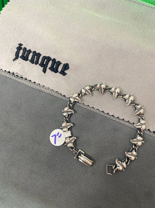 .925 Sterling Silver Leaf Link Bracelet Sz 7”