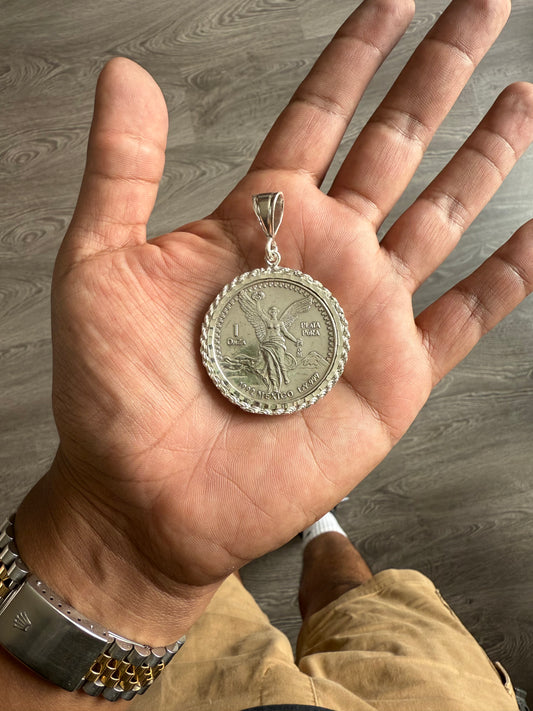 .999 pure silver centenario with .925 sterling silver rope bezel 1992