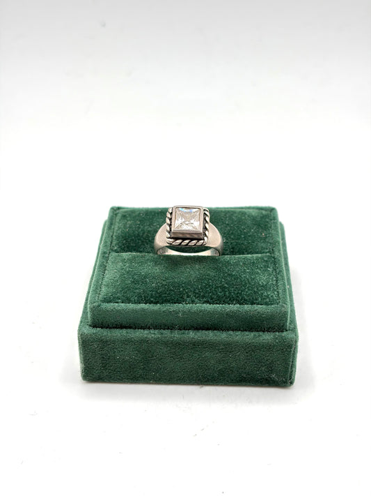 .925 Sterling Silver Princess Cut CZ Rope Border Ring Size 7