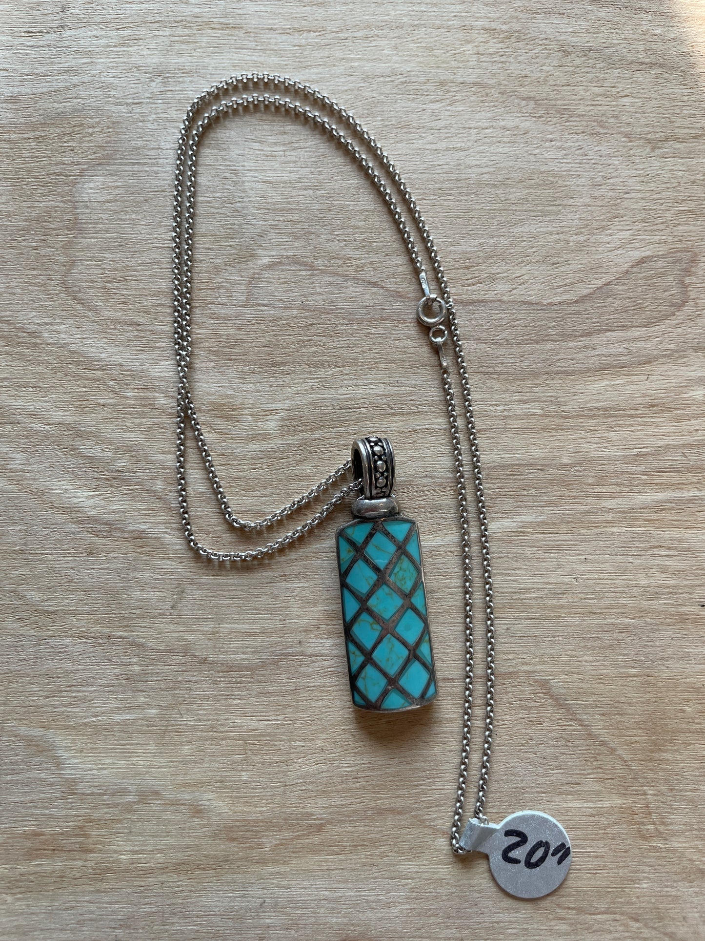 .925 sterling silver turquoise pendant and chain 20”