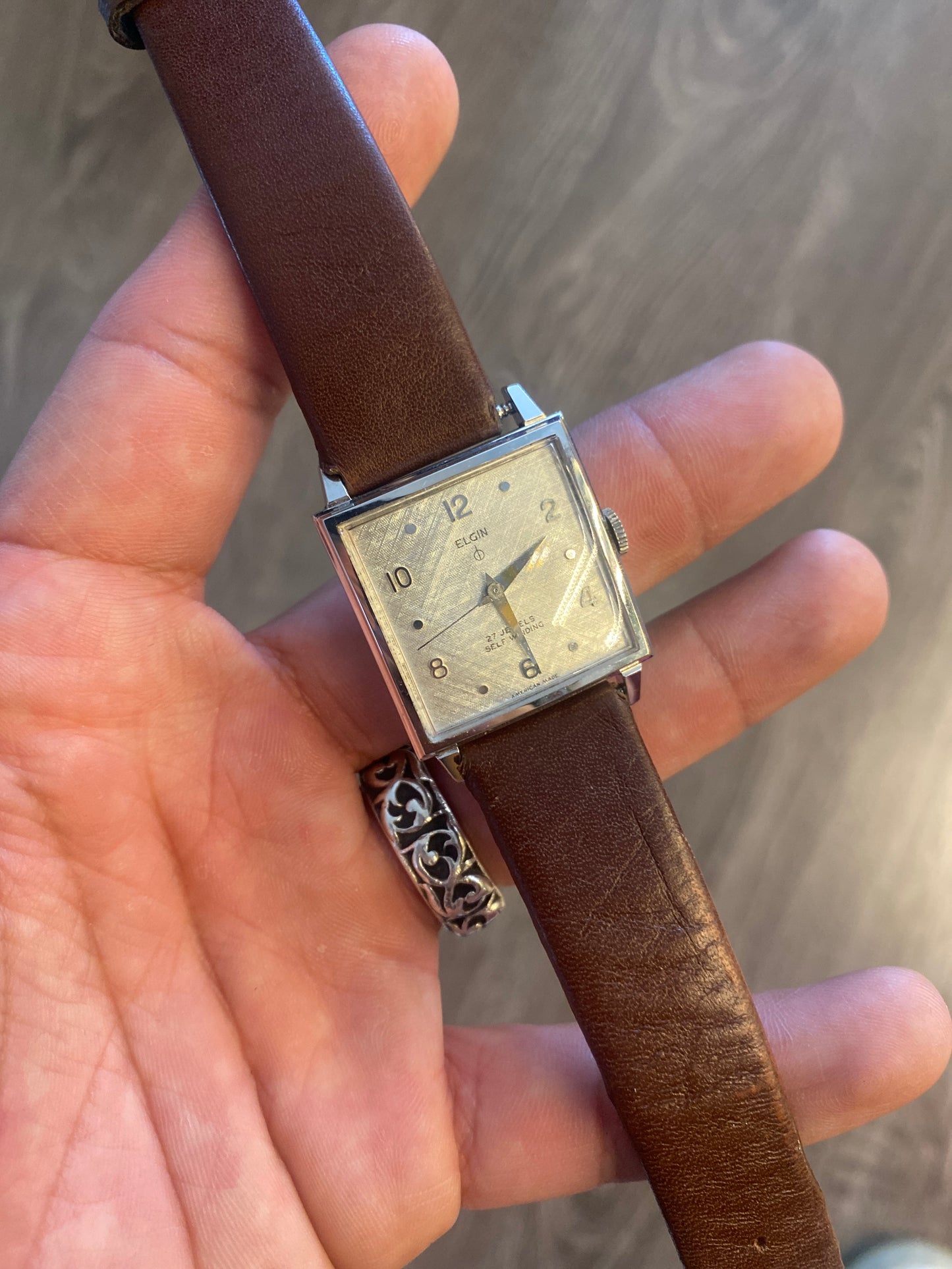 Vintage Elgin Tank Watch Brown Leather Band