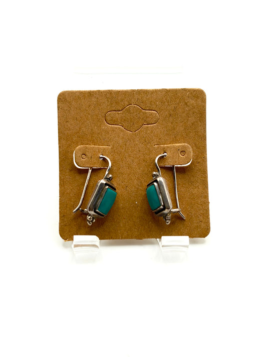 .925 Sterling Silver Turquoise Inlay Leverback Earrings
