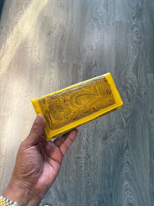 Yellow leather wallet tri-fold