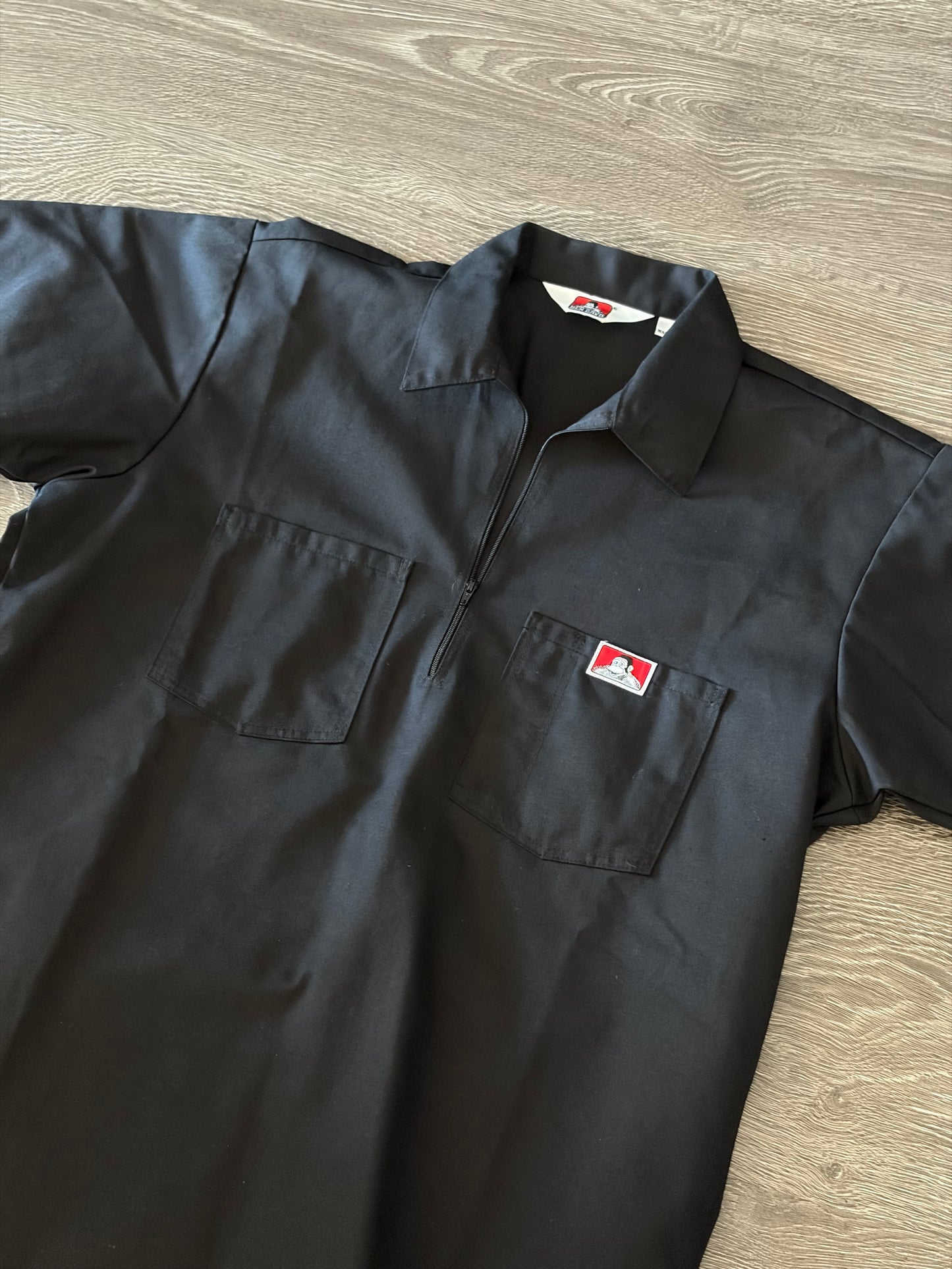 Ben Davis Half-Zip Work Shirt – Black Short Sleeve Uniform Shirt Sz. L