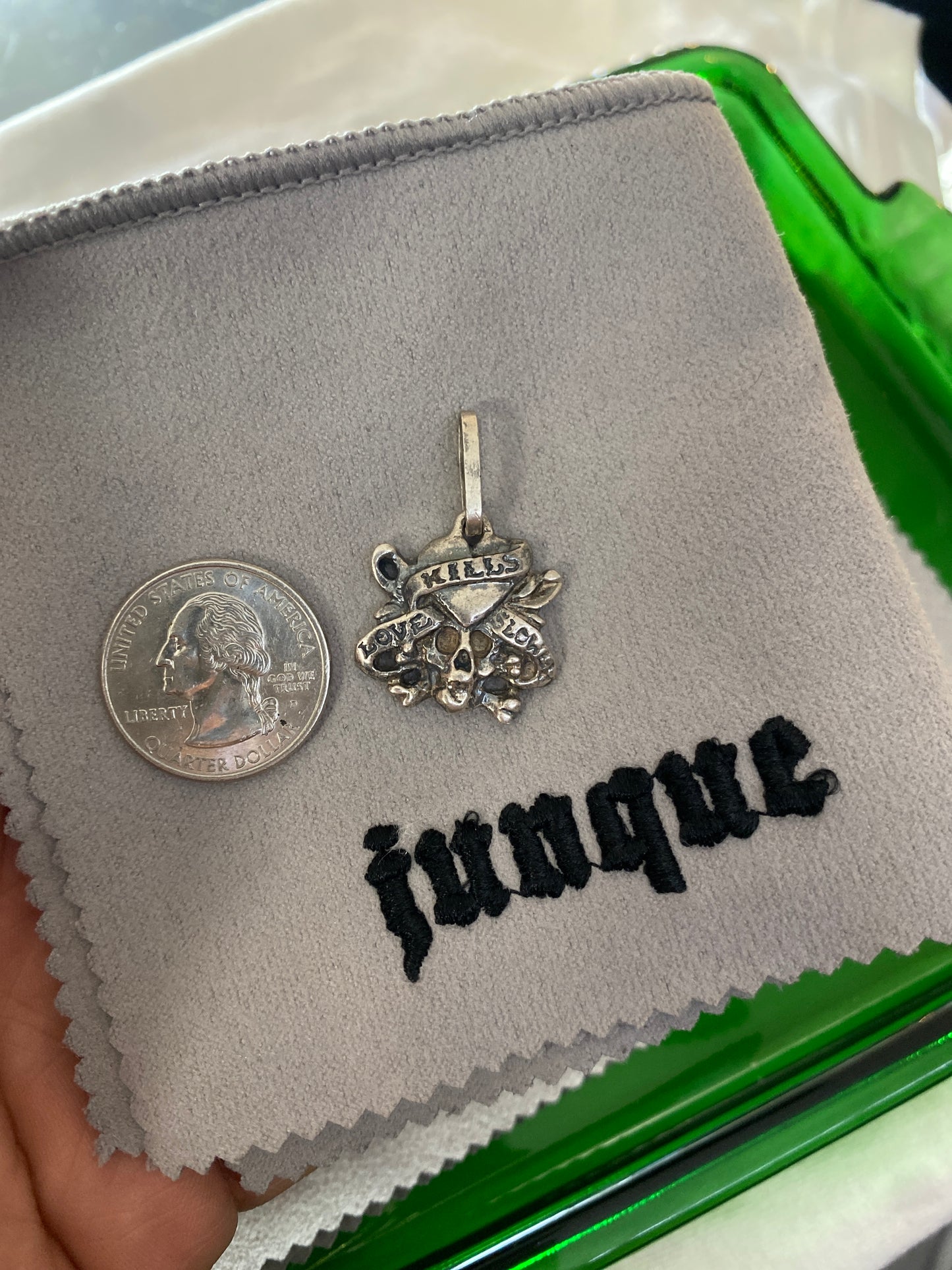 .925 Sterling Silver Love Kills Skull Pendant