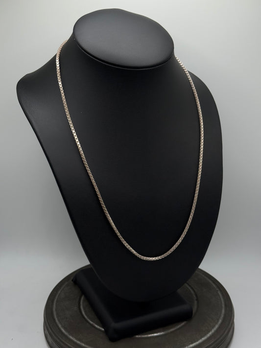 .925 Sterling Silver Square Box Chain Necklace – Sleek Design 22”