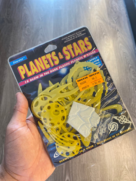 Vintage Planets And Stars 18 Glow In The Dark Plastic Planets and Stars Yellow