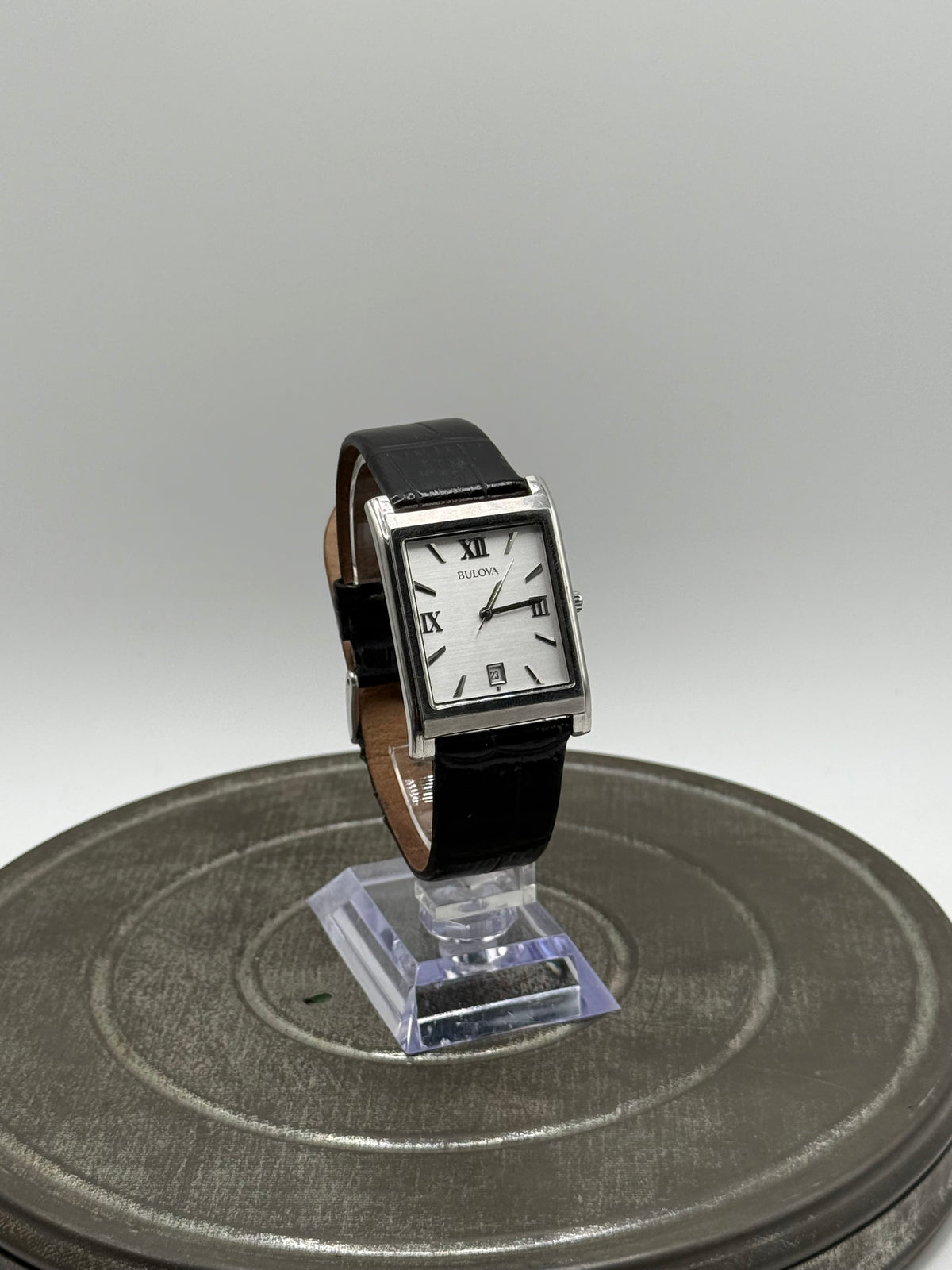 Bulova stainless steel tank watch with box