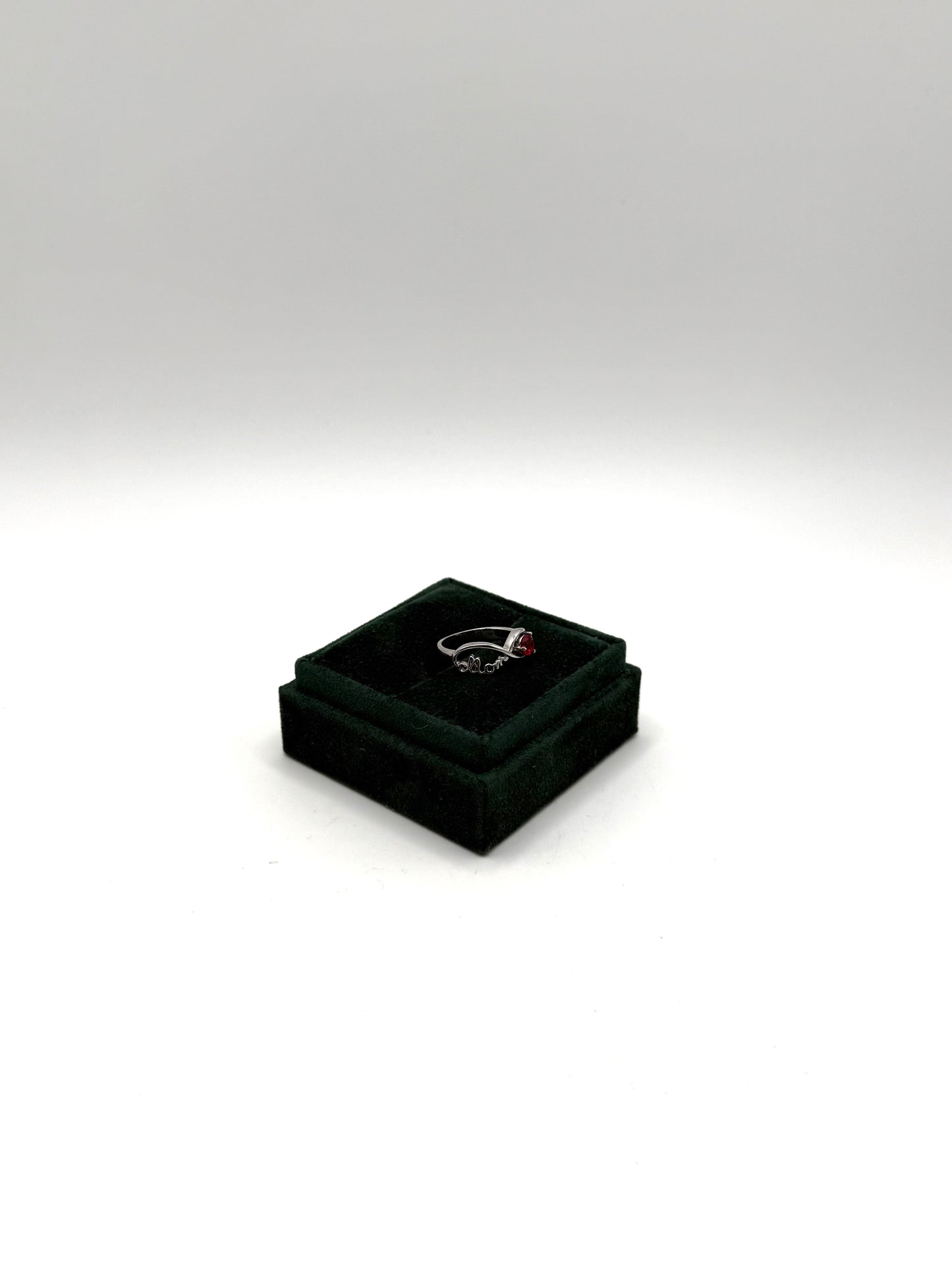 .925 Sterling Silver Infinity Mom ring with Red Stone