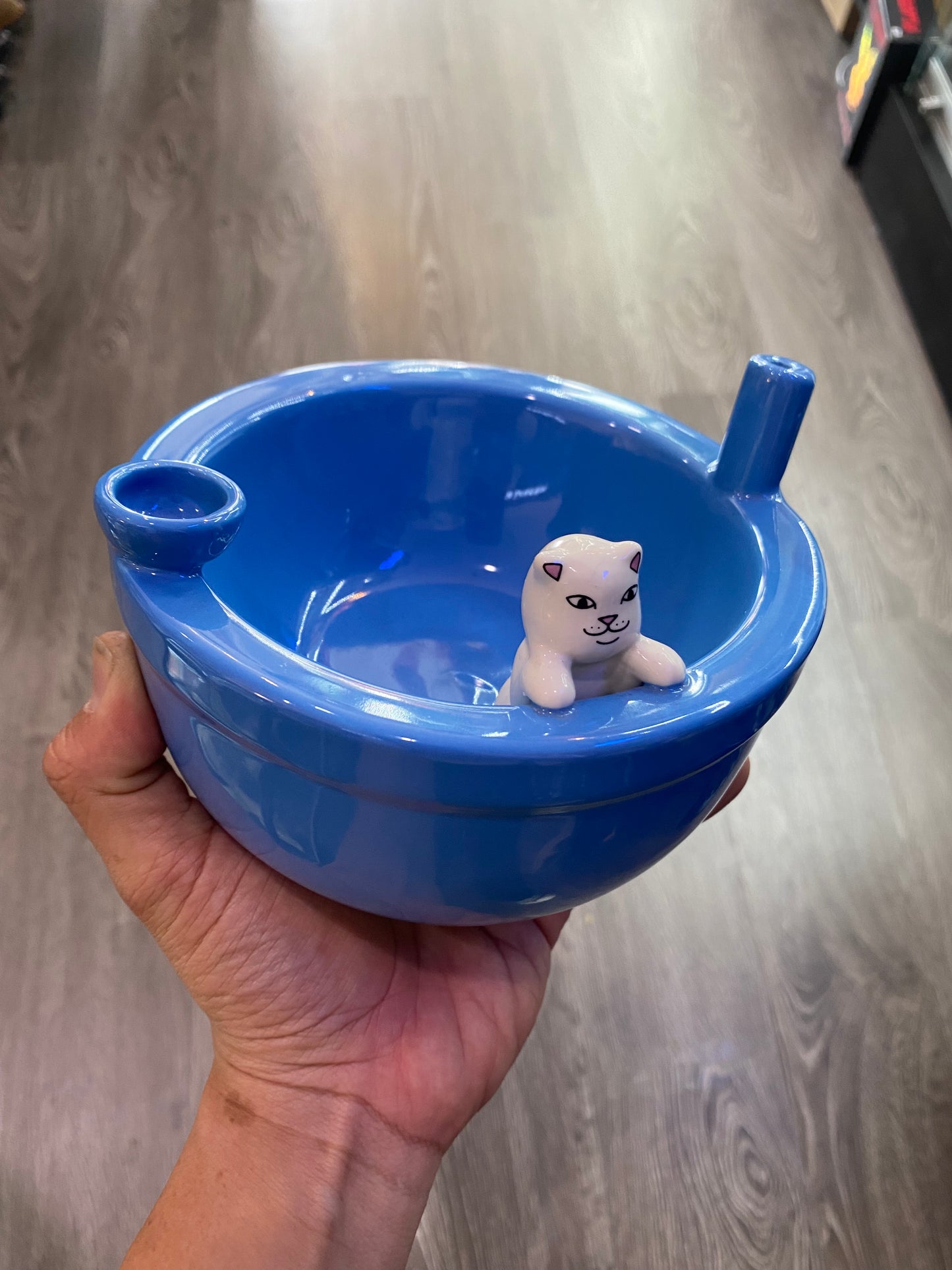 Rip N Dip Ceramic Cat Bowl Blue