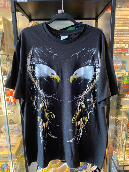 Vintage Y2K Eagle Lighting AOP T-Shirt Black Sz XL