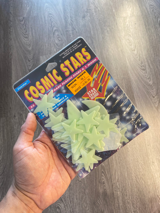Vintage Cosmic Stars Glow In The Dark Plastic Stars and 1 Moon Set Green