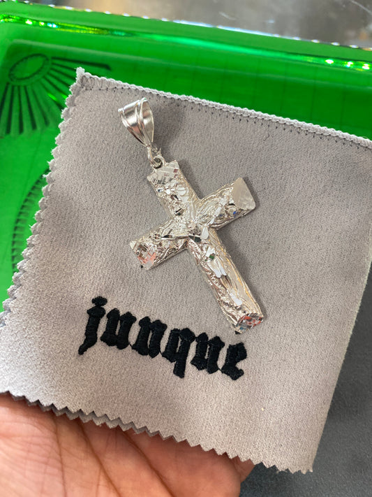 .925 Sterling Silver Large Nugget Jesus Cross Pendant