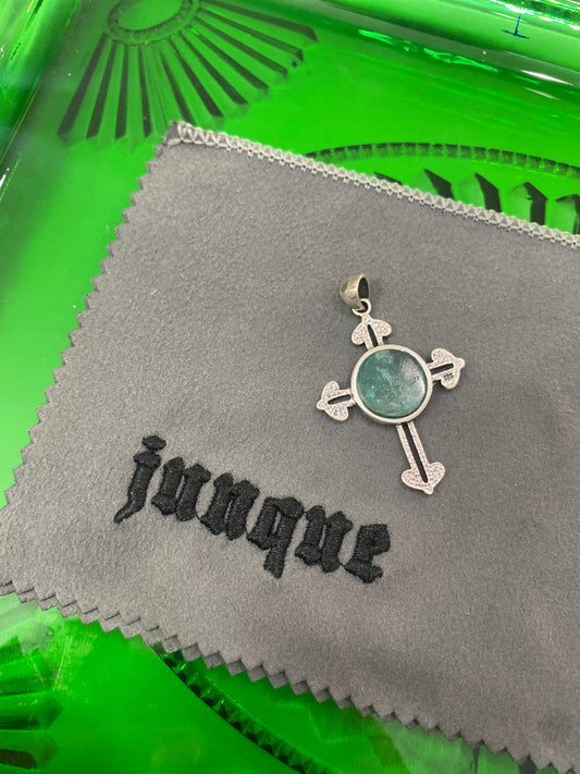 .925 Sterling Silver Cross Green Stone Pendant