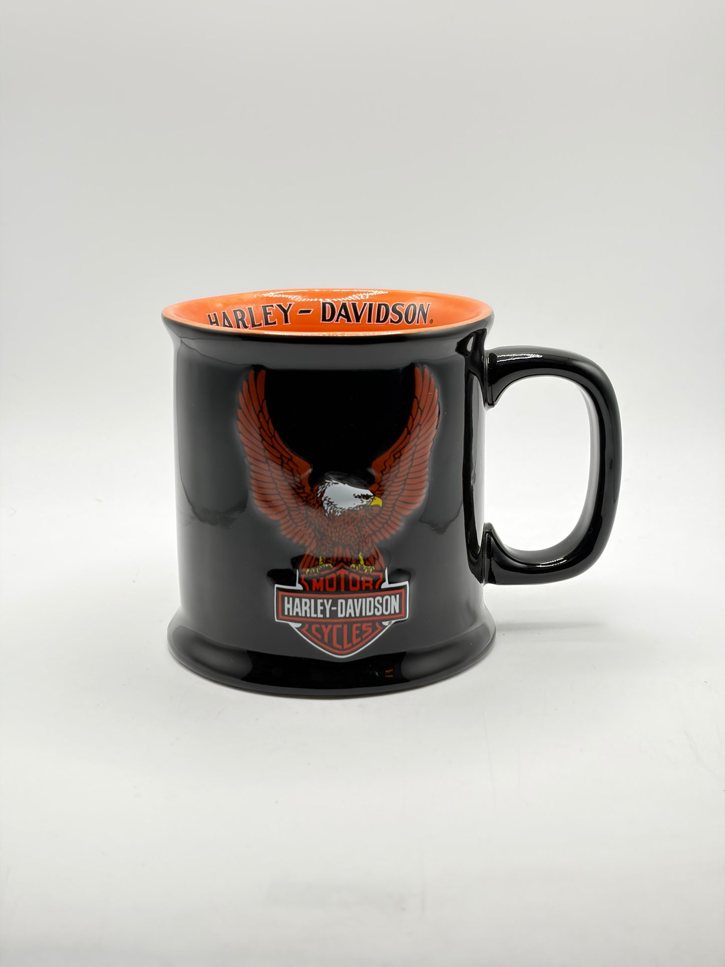 Harley-Davidson Eagle Logo Ceramic Coffee Mug Black Orange