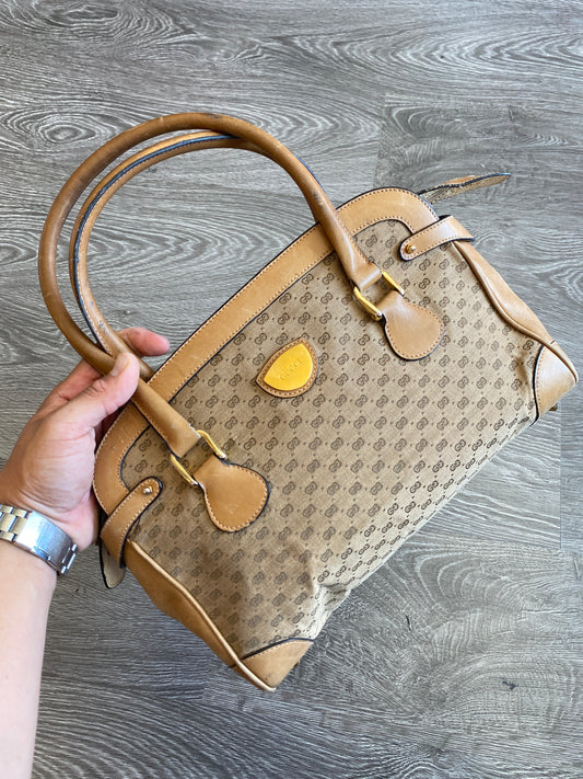 Vintage Gucci Micro GG Canvas Top Handle Leather Hand Bag Handbag Purse Light Brown