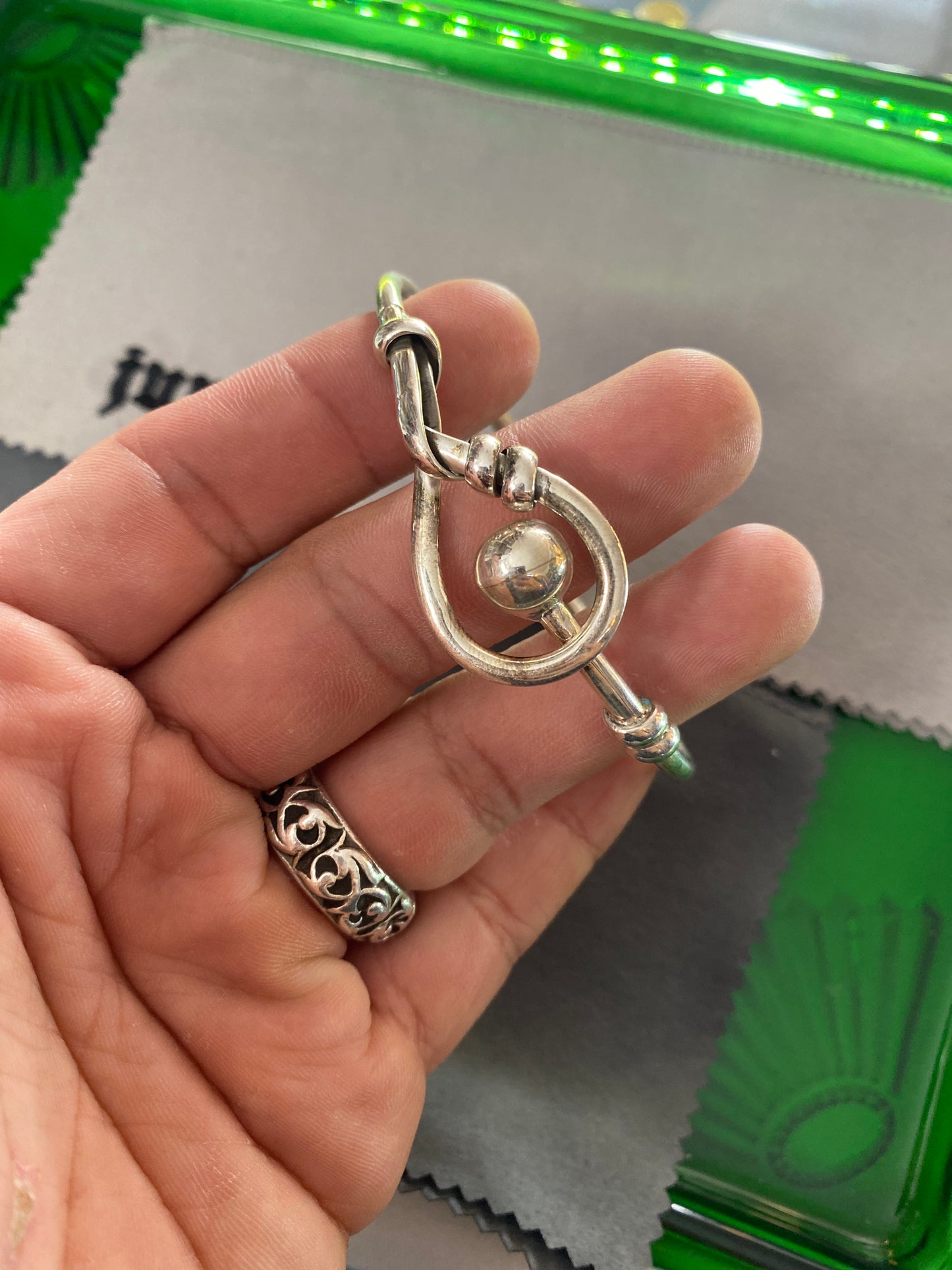 .925 Sterling Silver Anchor Beaded Cuff clip Bracelet