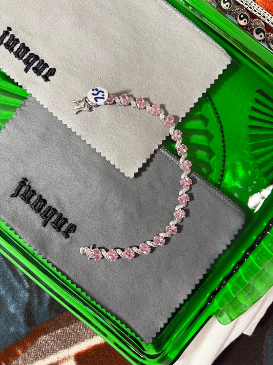 .925 Sterling Silver pink CZ gemstone bracelet 7.5”