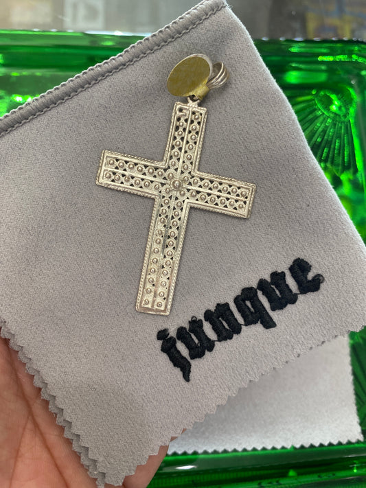 .925 Sterling Silver Beaded Large Cross Pendant
