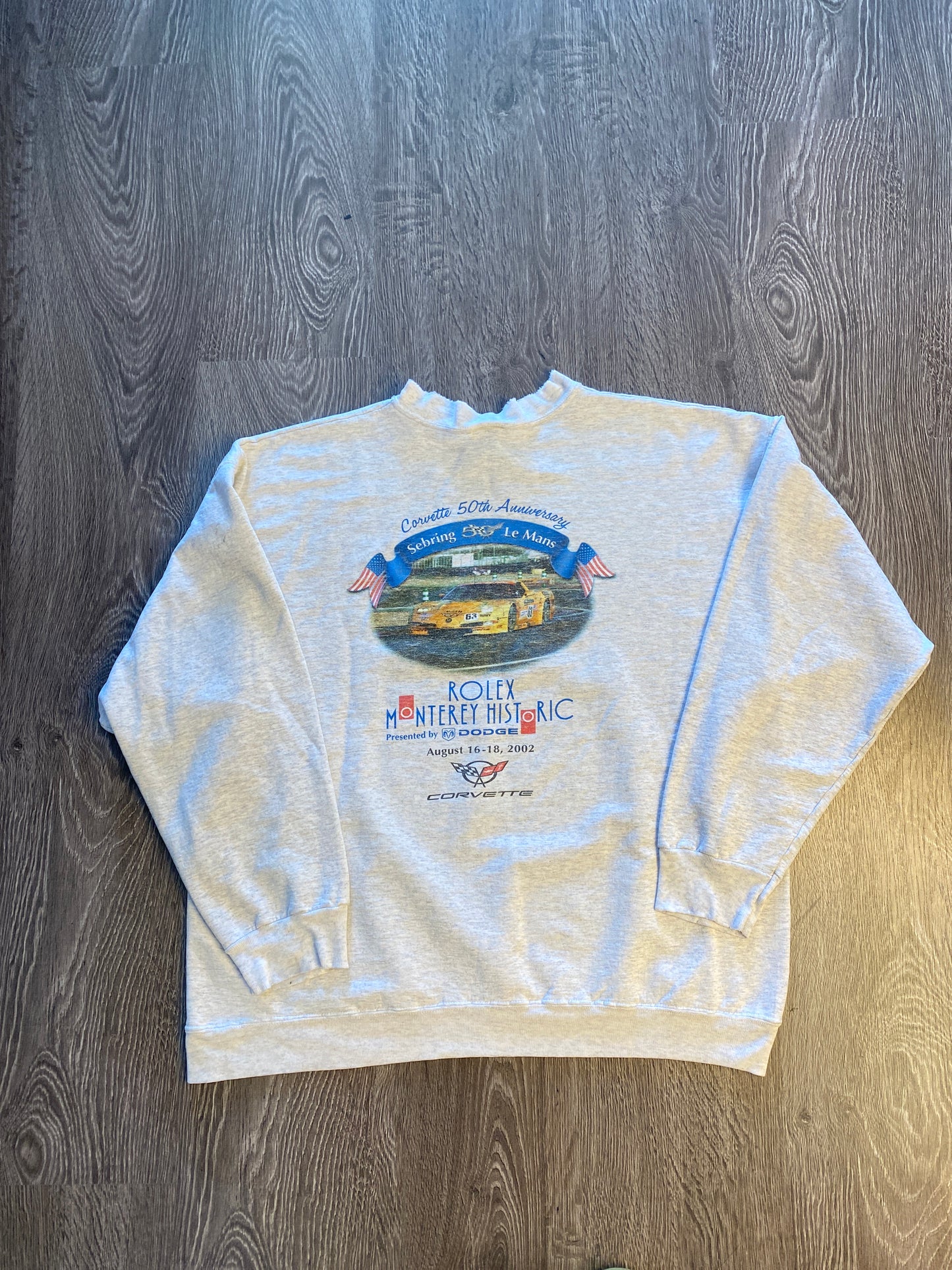 Vintage Y2K Rolex Monterey Automobile Races Crewneck Light Grey Sz Large