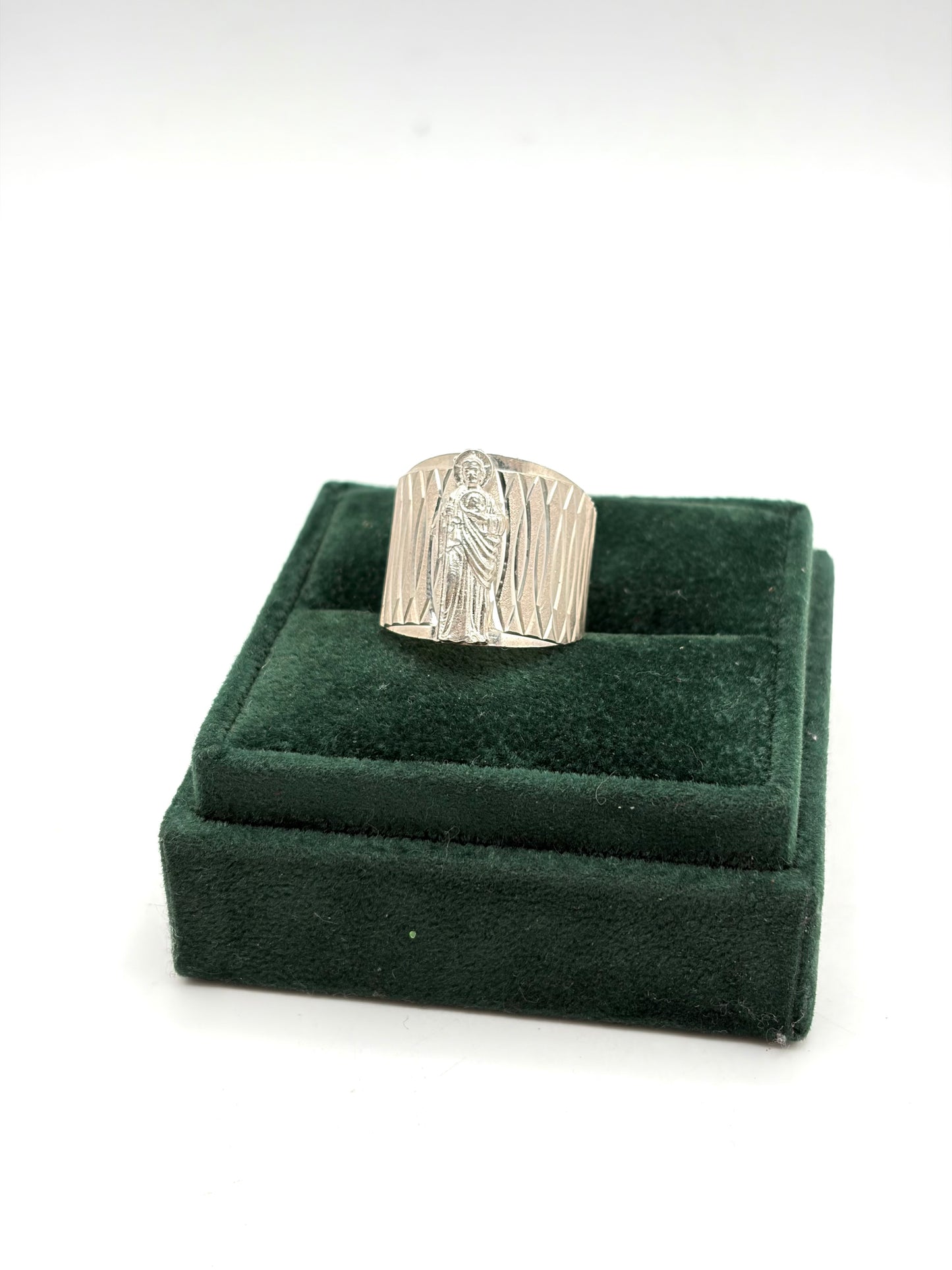 .925 Sterling Silver Saint Jude Wide Band Ring Size 8