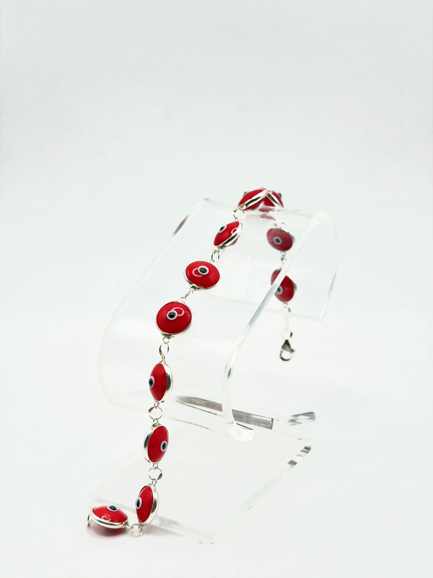 .925 Sterling Silver Evil Eye Bracelet Red 7in