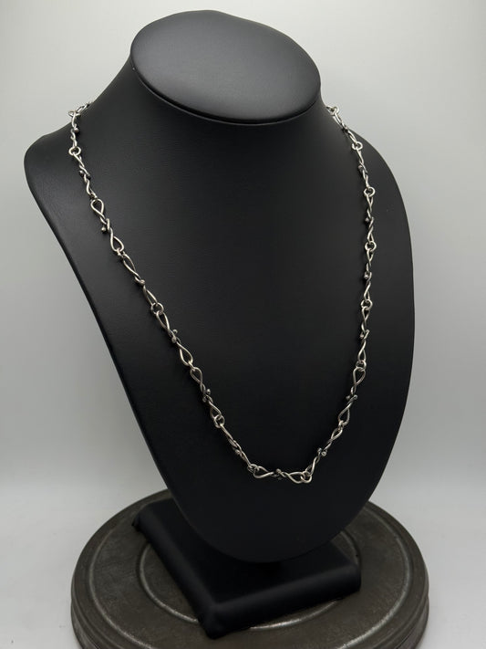 .925 Sterling Silver Infinity Link Chain Necklace – Unique Barbed Wire Design 22”