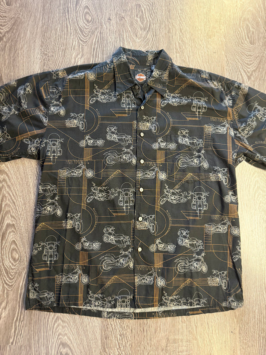 Harley Davidson button up all over print shirt sz. L