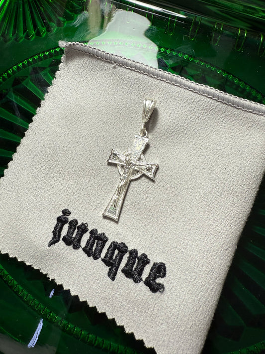 .925 Sterling silver jesus angled cross pendant