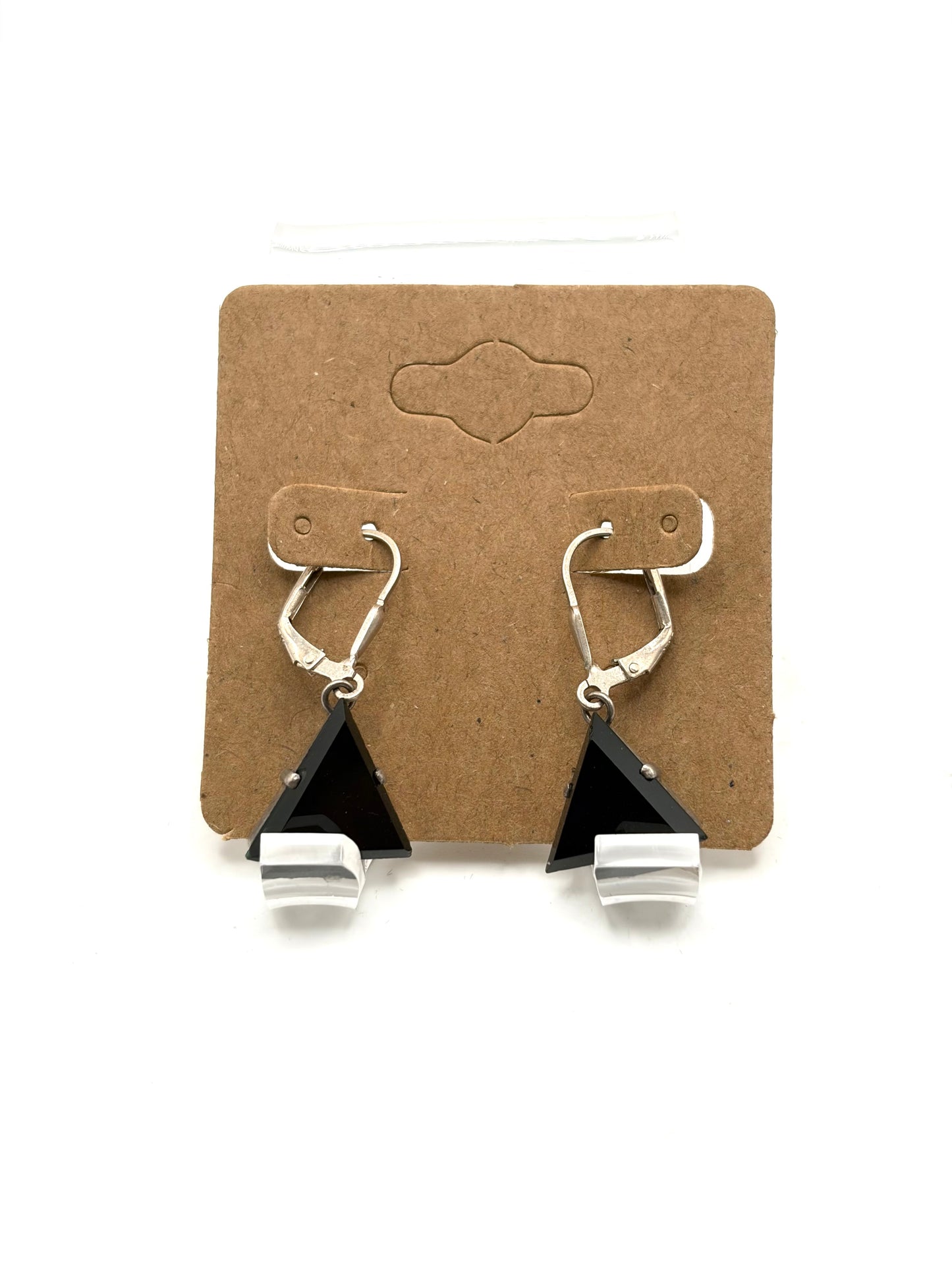 .925 Sterling Silver Black Onyx Triangle Drop Earrings