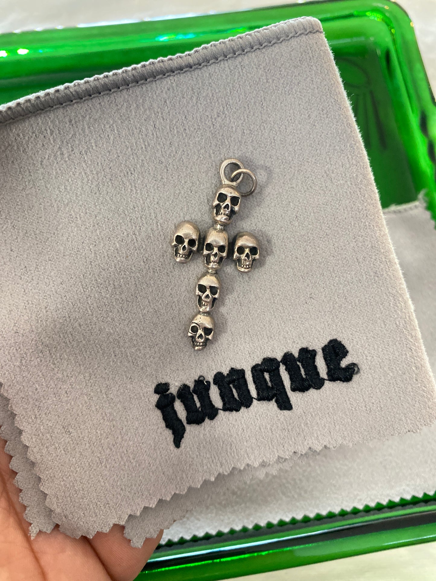.925 Sterling Silver Skull Head Cross Pendant
