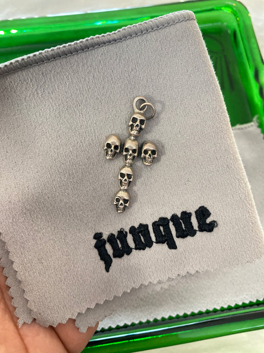 .925 Sterling Silver Skull Head Cross Pendant