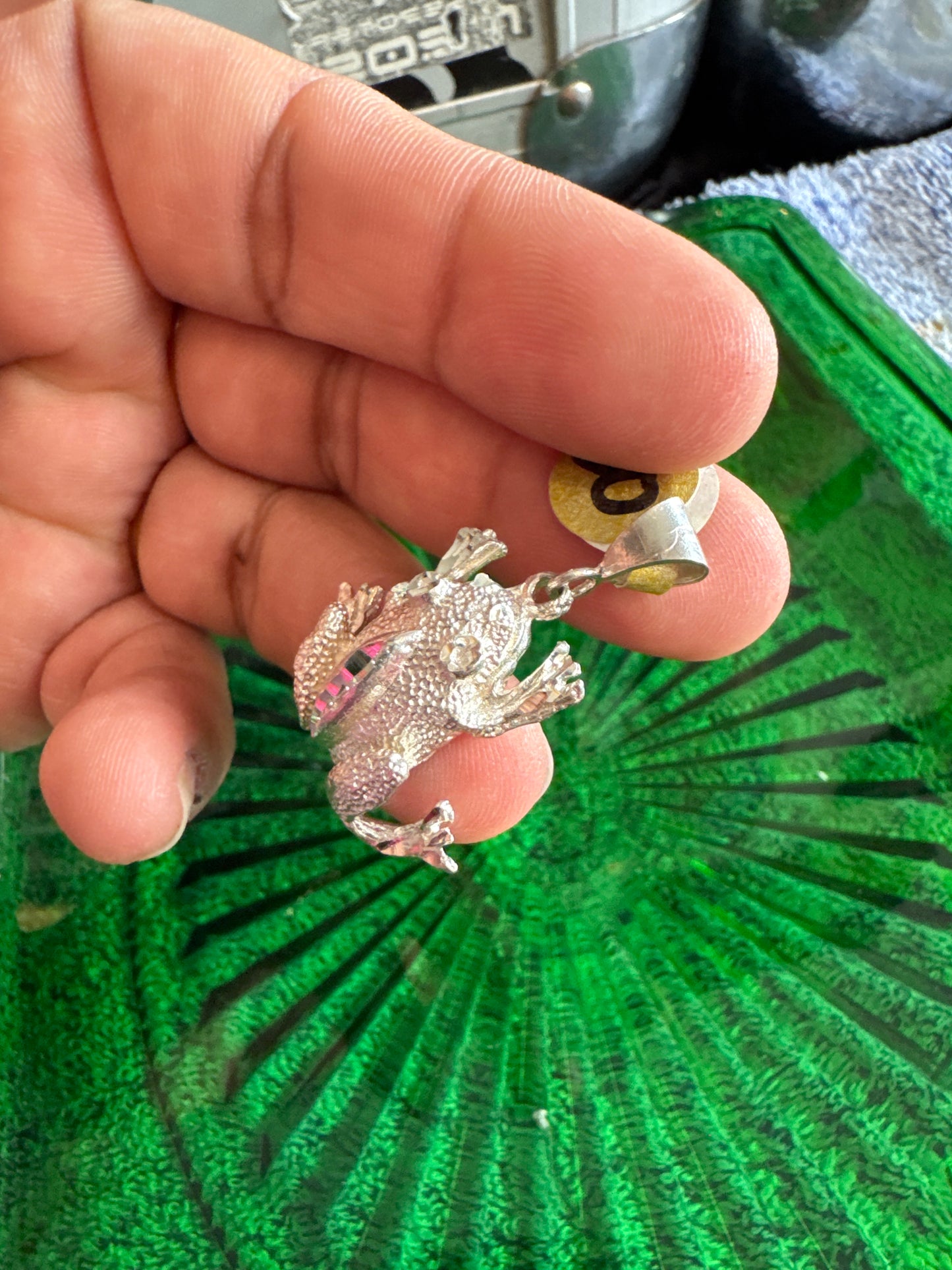 .925 Sterling Silver frog pendant