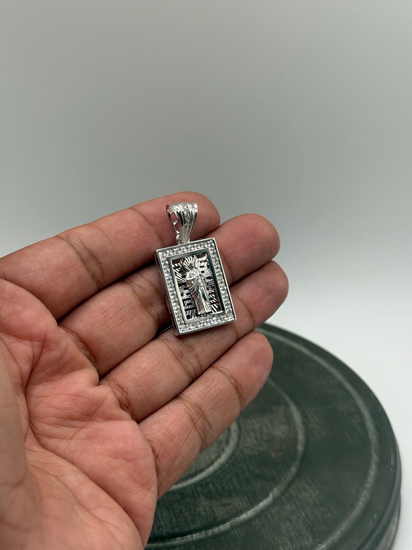 .925 Sterling silver San Judas square pendant