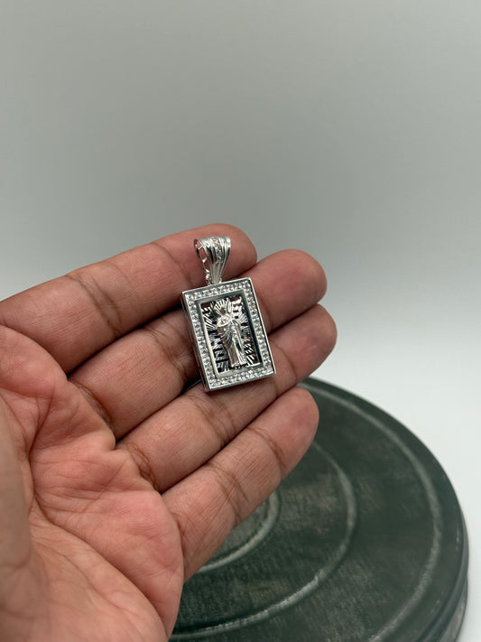 .925 Sterling silver San Judas square pendant