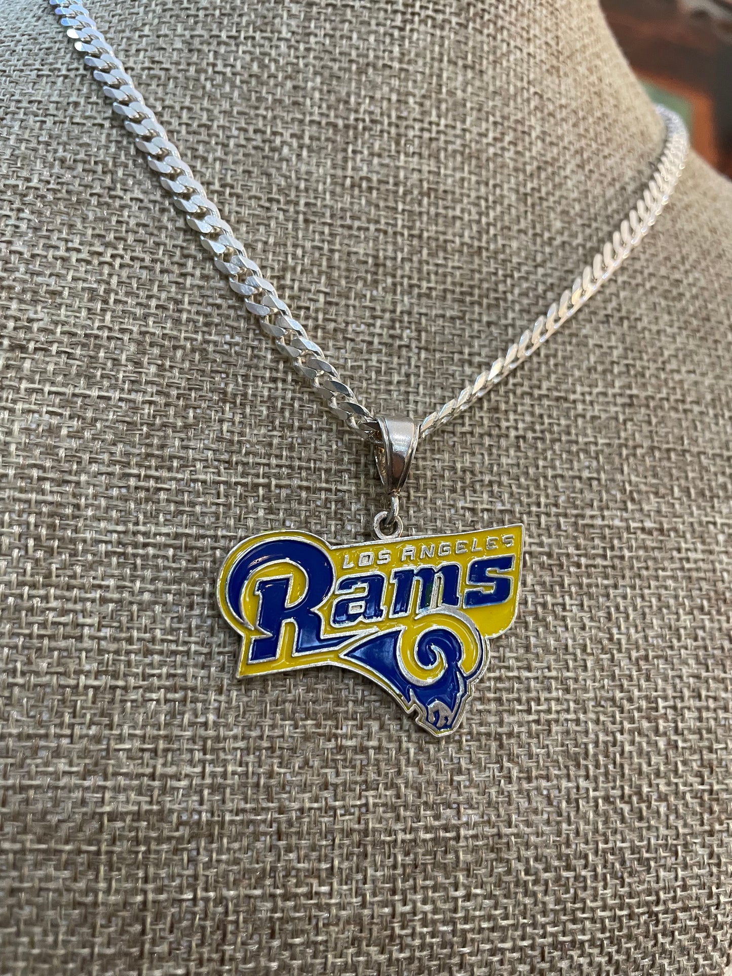 .925 sterling silver rams pendant and 22 inch chain