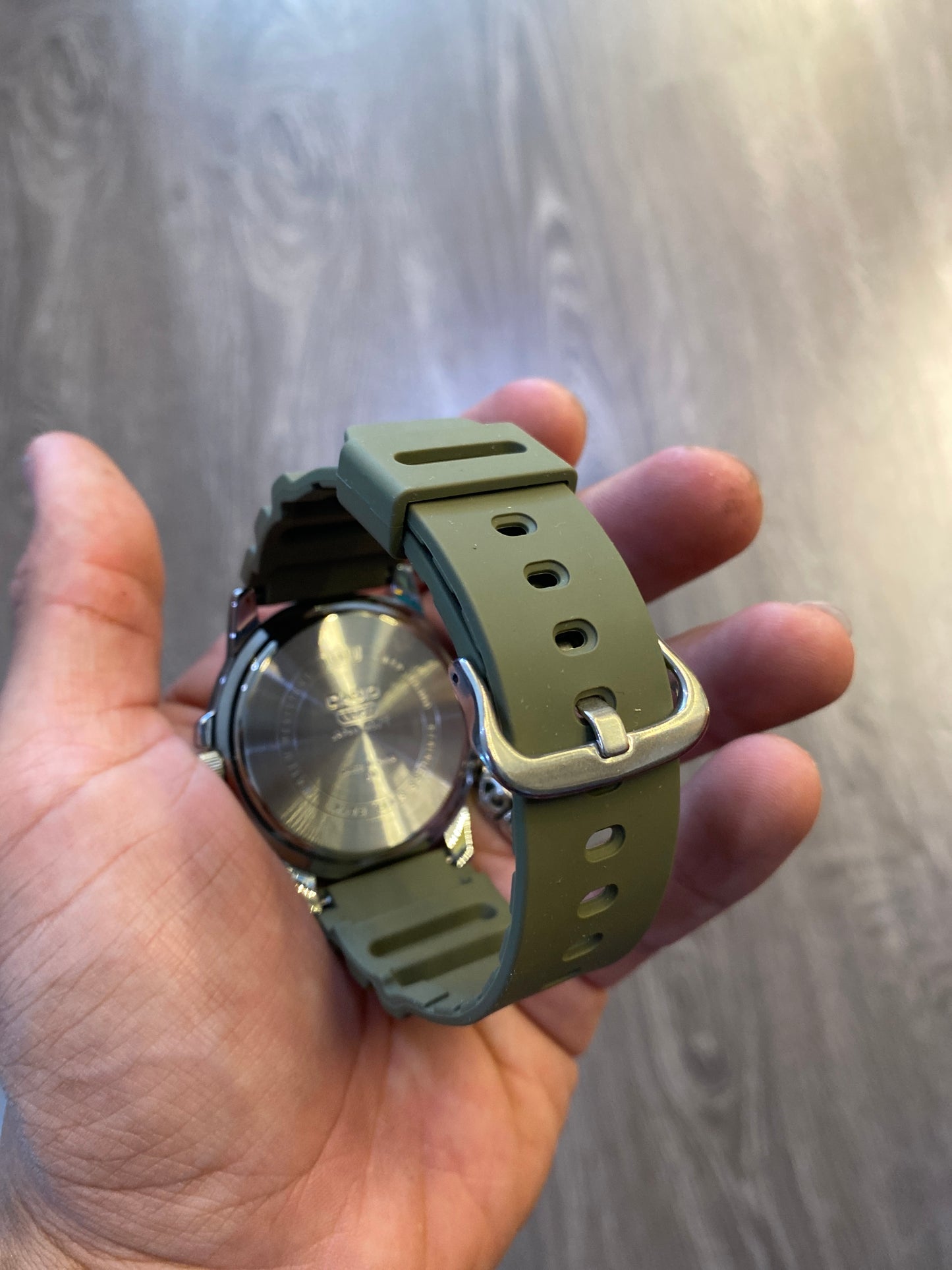 Casio Silver White Dial Olive Band Chronographs Watch